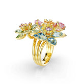 Idyllia ring, Mixed cuts, Flower, Multicolored, Gold-tone plated